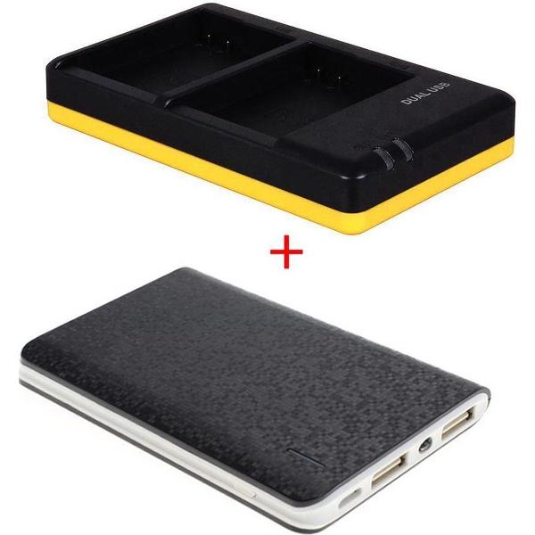 Huismerk Powerpakket Deluxe: EN-EL14 duo oplader + 8000mAh Powerbank voor 2 Nikon accu's EN-EL14/EN-EL14A