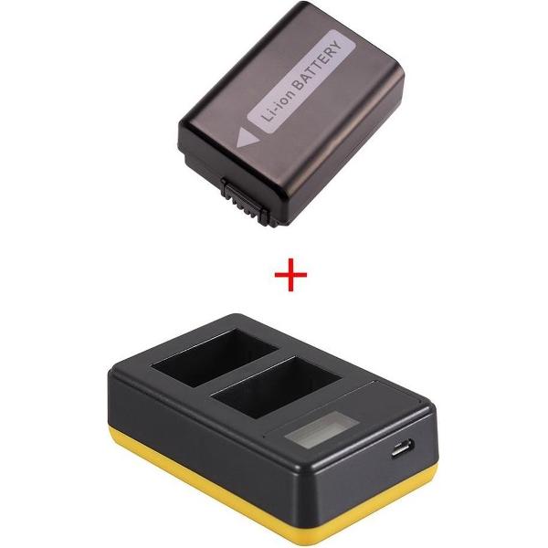 Highbatt NP-FW50 Sony kit - 1 x NP-FW50 + USB dubbellader met LCD scherm