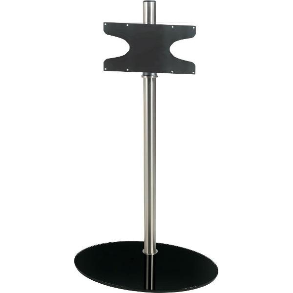 Cavus RVS vloerstandaard met ovalen zwarte glazen voet voor schermen tot 55 inch - 150 cm hoog