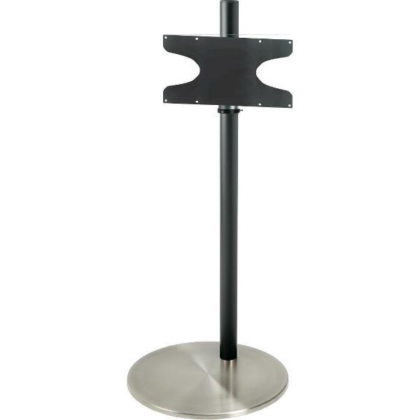 Cavus zwarte vloerstandaard met ronde RVS voet voor schermen tot 55 inch - 150 cm hoog