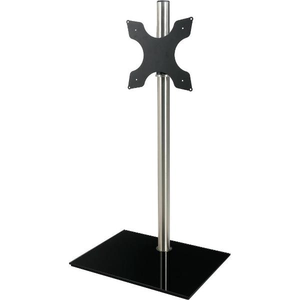 Cavus RVS vloerstandaard met rechthoekige zwarte glazen voet voor schermen tot 55 inch - 150 cm hoog
