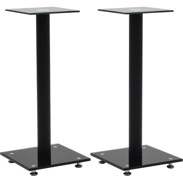 vidaXL Speakerstandaarden zuil-ontwerp gehard glas zwart 2 st