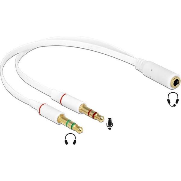 DeLOCK 2x 3,5mm > 3,5mm 4-polig headset adapter (CTIA/AHJ) / verguld - wit - 0,20 meter