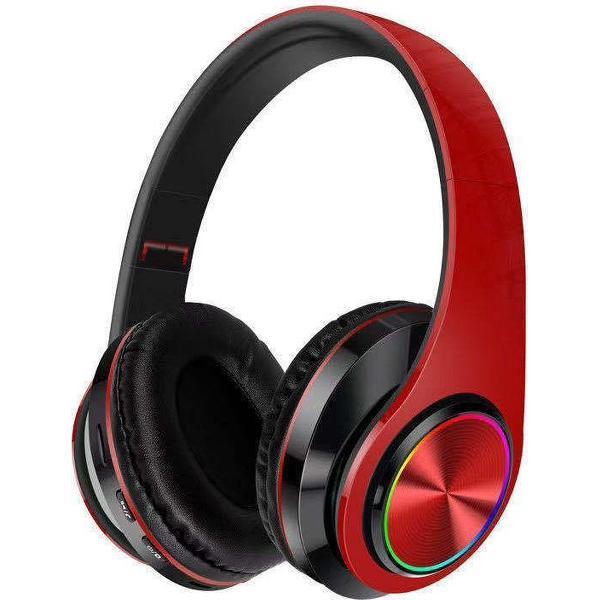 Pro-Care Excellent™ Wireless Bluetooth over-ear Headset met LED verlichting - Microfoon - Active Noise Reduction - FM en SD card mogelijkheid. Kleur Rood Zwart.