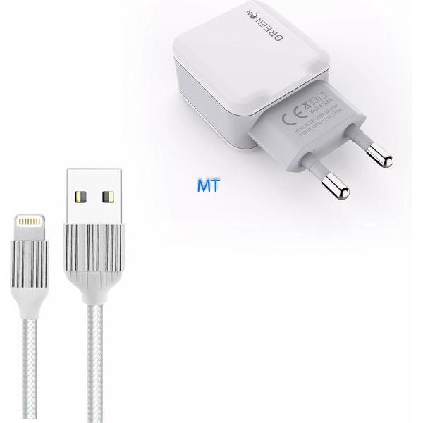 GREEN ON 2 in 1 Double USB Lightning Charger A2202voor iPhone 11 / Pro / Max / X / Xs/ XR / MAX / 8 / 8 Plus / SE / 2020 / 5S / 5 / 5C / 6S / 6 Plus / 7 / 7 Plus
