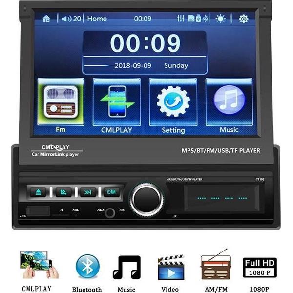 TechU™ Autoradio T96 Touchscreen – 1 Din met Afstandsbediening – 7 inch Kleuren Display – Bluetooth – AUX – USB – SD – FM radio – Handsfree bellen