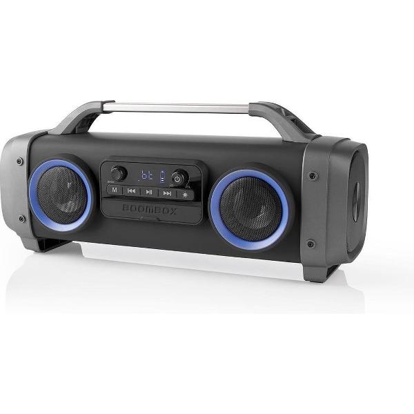 Party Boombox Tot 12 Uur | 2.2 | 60 W | Media afspeelmogelijkheden: AUX / Micro-SD / Radio / USB | IPX4 | Koppelbaar | Handgreep | Feestverlichting | Zwart/Grijs