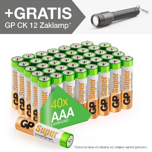 GP Super Alkaline AAA batterijen - 40 stuks - Inclusief GP Discovery CK12 zaklamp