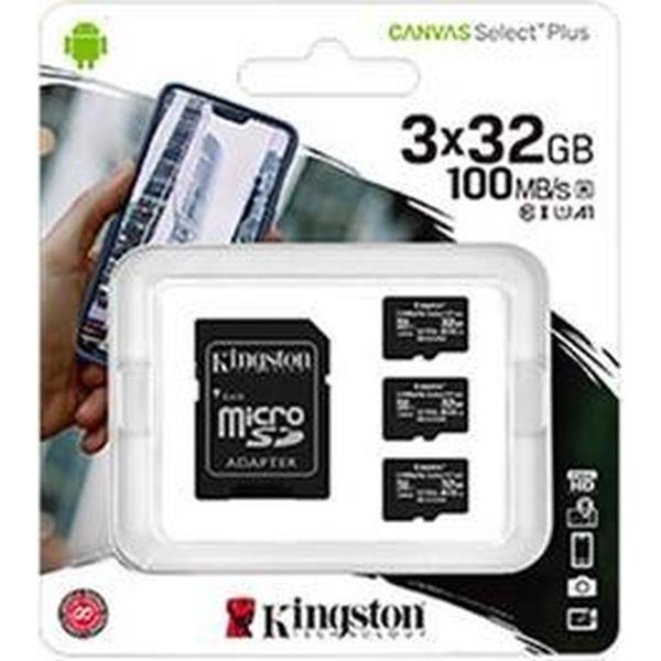 Kingston Technology Canvas Select Plus flashgeheugen 32 GB MicroSDHC Klasse 10 UHS-I - pak van 3