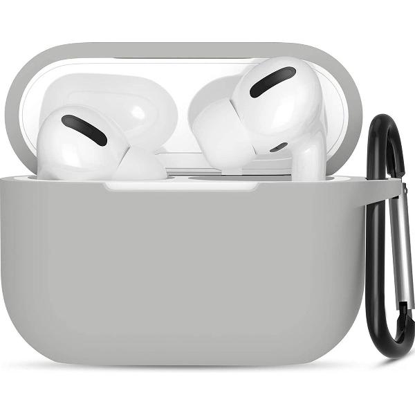 Apple Airpods Pro ultra dunne siliconen cover - Hoesje - extra dunne Apple Airpods siliconen cover met sleutelhanger - Grijs