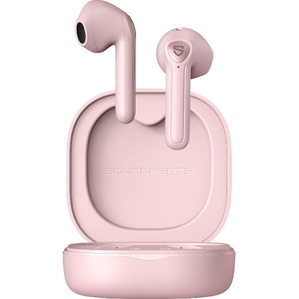 Soundpeats TrueAir2 Bluetooth hoofdtelefoon, draadloze in-ear oortelefoon met 4 mic, Bluetooth 5.2 TrueWireless spiegeling, CVC 8.0-ruisonderdrukking, 25 uur speeltijd met kleine oplaadkoffer, roze