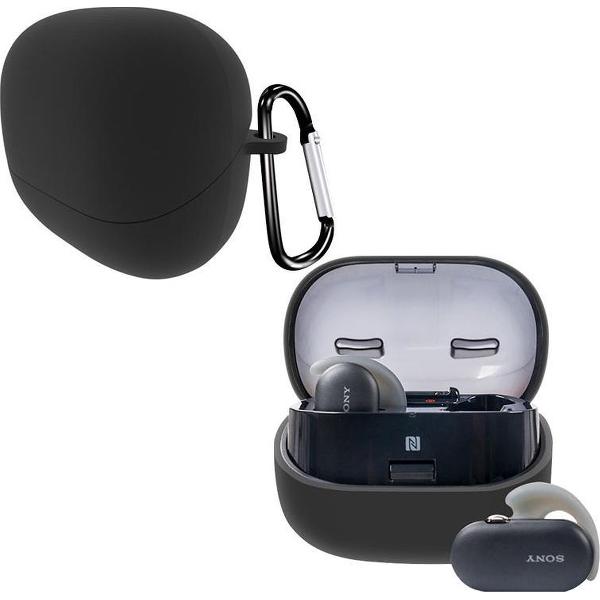Luxe Siliconen Hoesje Voor Sony WF-SP900N Draadloze Oordopjes - Soft Case Cover Protector - Travel Beschermhoes - Reis Opberghoes Shell Beschermer Hoes - Met Musketon Haakje - Zwart
