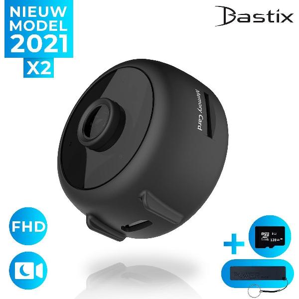 Bastix® X2 Verborgen Wifi Camera Met App - Draadloze Action Spycamera - IP Beveiligingscamera – Met Bijgeleverde SD Kaart 128GB, Powerbank, 2 in 1 usb 3.0 kaartlezer