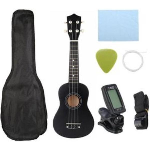 sopraan ukelele 53 cm lindehout met tas zwart
