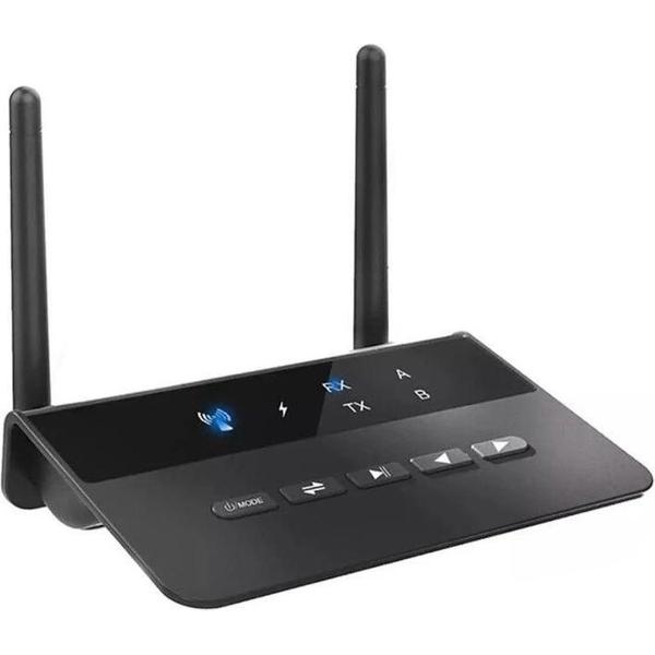 DrPhone SKYLINK MEGA2 – 2 in 1 Bluetooth Audio Adapter AptX - RX / TX / - Receiver / Ontvanger - 80M afstand - 2 Koptelefoons - Zwart