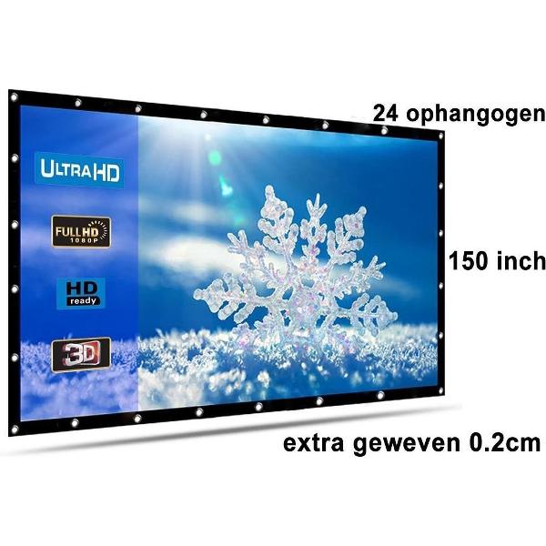 Beamer scherm projectiescherm 150 inch 16:9, dichter geweven >> 810 gram met 24 ophangogen, beamerscherm doek incl ophanghaken