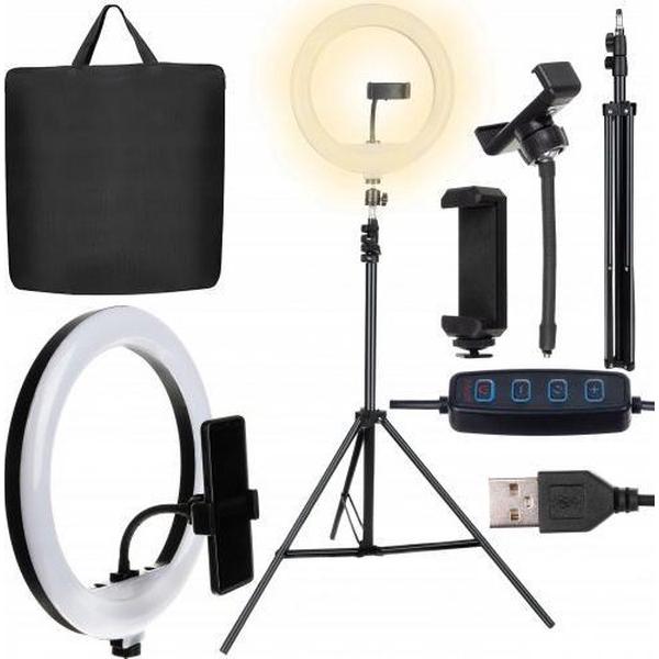 LED Ringlamp met statief (verstelbaar) incl Telefoonhouder - Tiktok lamp - Ringlight - Standaard/statief 165cm - LED verlichting - Make-Up lamp - Selfielamp - Studiolamp - Influencer - Youtube - Instagram - Telefoon - Fotografie - TikToklamp