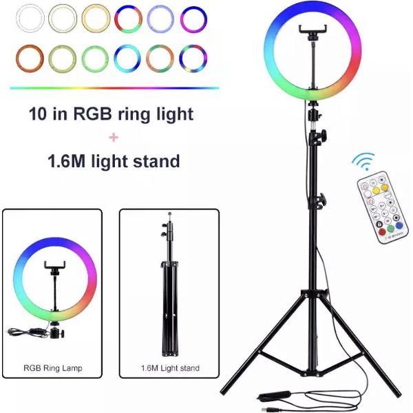 Mad Solutions | Ring Lamp | Ronde lamp | Led Pro Ringlamp met statief (verstelbaar) Ring Flitser incl telefoonhouder - 26 cm/10 inch -186cm hoog | USB | Flitser | Ring lamp | Tik Tok | Make-up light | Studiolamp