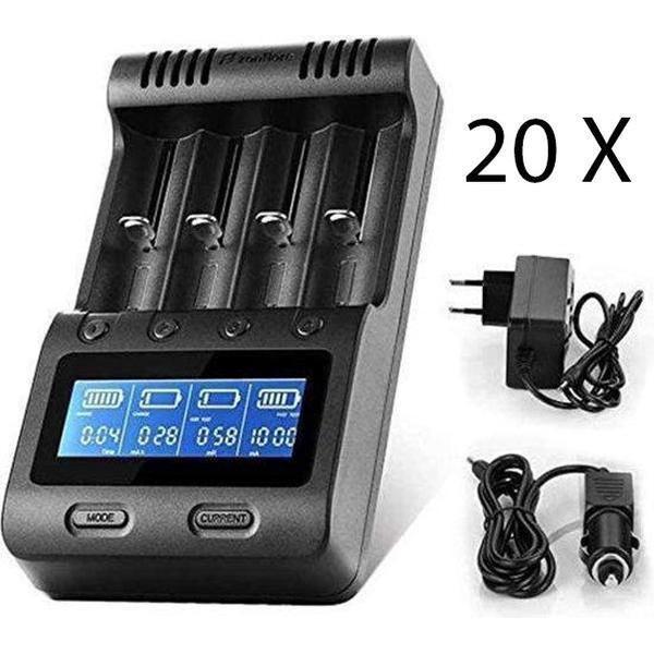 20 stuks Zanflare C4 Batterijlader - LCD Scherm - NiMHA, AA, AAA. - Powerbank - 4 Batterijen tegelijk oplaadbaar