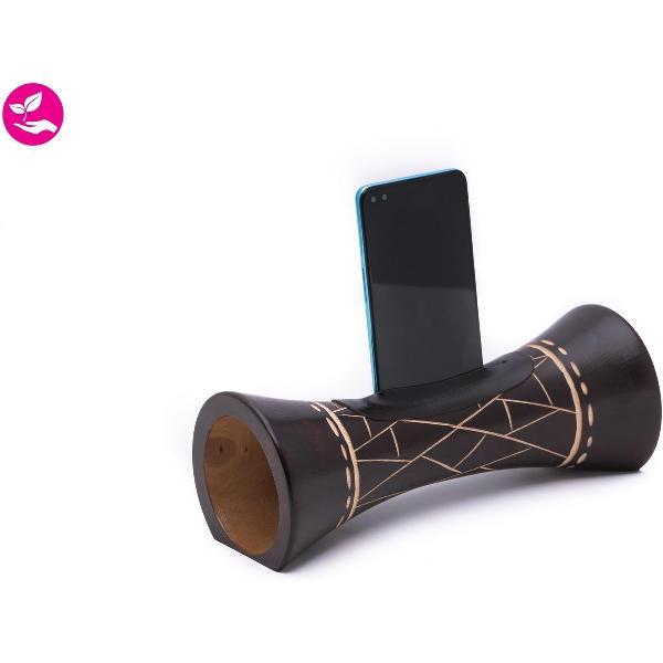 Mangobeat Wenge Giraffe - Speaker - Telefoonhouder - Telefoonstandaard - Telefoonhouder bureau - Docking station - Cadeau - Duurzaam - Statief - 25 cm - Natuurlijke geluidsversterker - Zonder stroom of batterij - Handsfree bellen en muziek luisteren