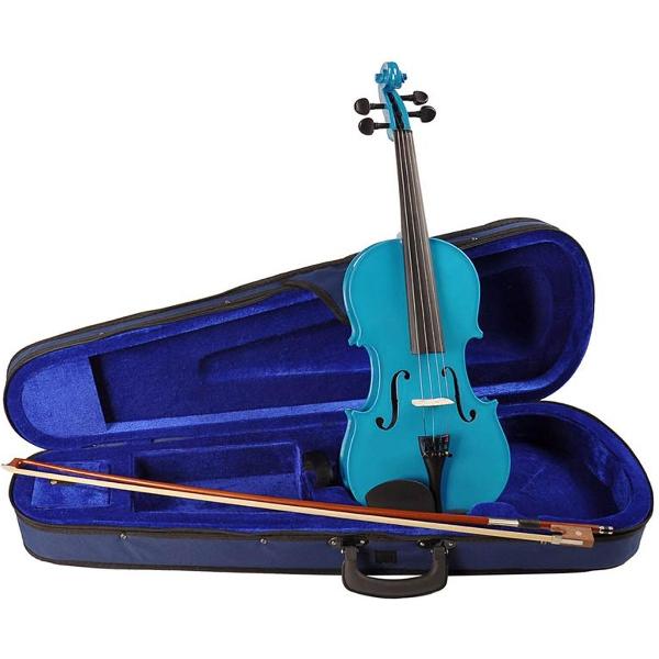 Leonardo LV-1534-BU 3/4e viool set , massief, hardhout fittings, incl. fijnstemmer staartstuk, strijkstok en koffer, blauw