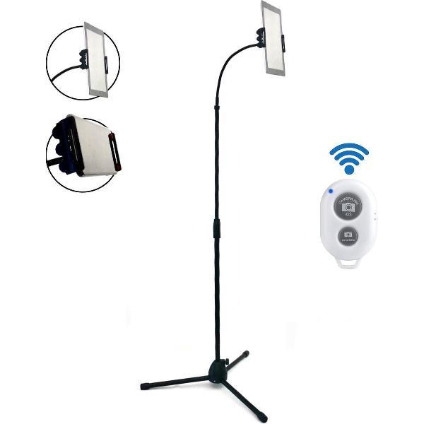 Tablet houder / statief smartphone - inclusief bluetooth afstandsbediening - tablet statief - telefoon statief - tot 190 cm hoogte - zwart - extra stabiel