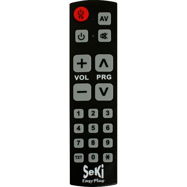 Universele afstandsbediening Seki Easy Plus met cijfer toetsen. Eenvoudig te bedienen. Ook voor Senioren / Slechtzienden Zwart