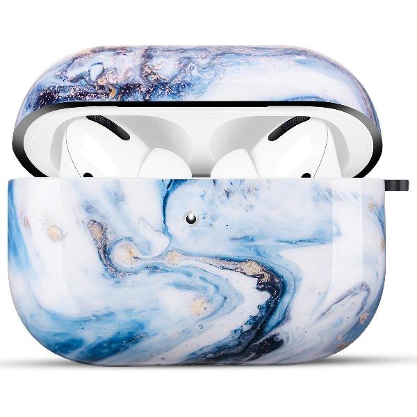 YONO AirPods Pro Hoesje - Hard Case - Met Clip - Blauw Marmer