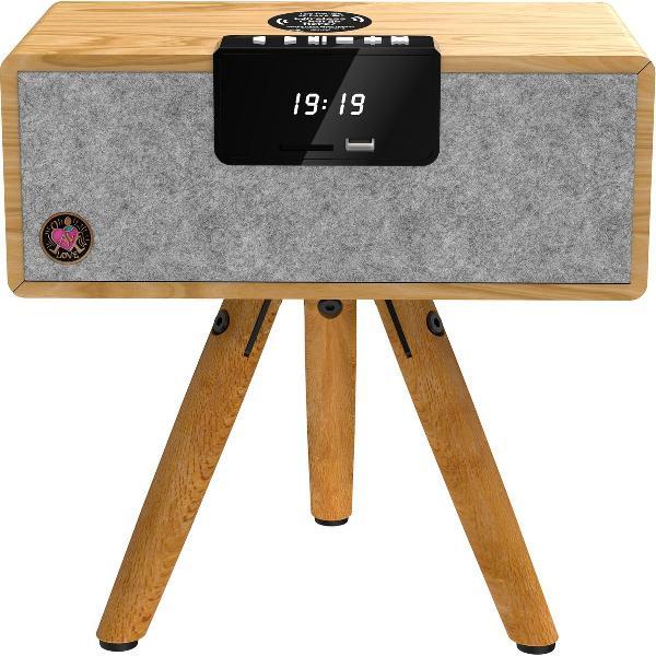AVLOVE AVLSCOMBI - Hifi System Medium Meubel - Radio/Bluetooth/USB/SD-Kaart/Aux - INCLUSIEF VOET - Draadloos Opladen - Bamboe/Zwart/Grijs