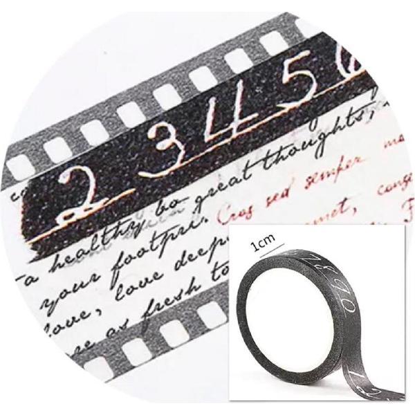 Washi Tape Zwart Kalkbord Cijfers- 7 meter- Hobby