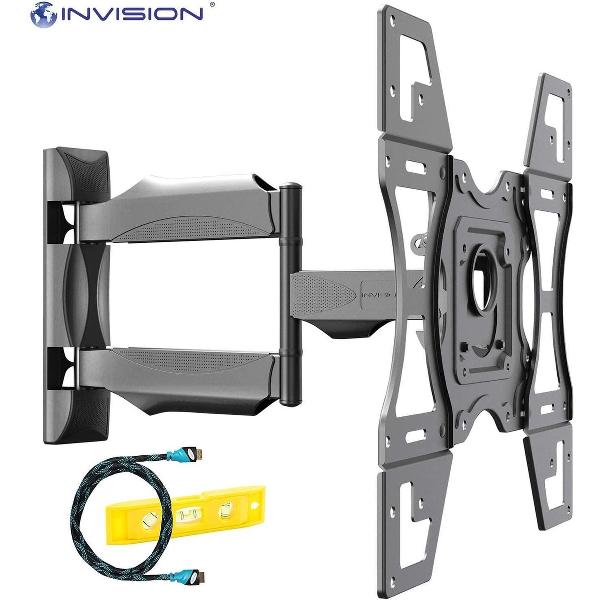 Invision® TV Muurbeugel voor grote schermen | Geschikt voor 26-60 Inch tot 40 kg | Draai- en kantelbaar | Muur steun ophang beugel | Wandbeugel kantelbaar | Geschikt voor elk merk | Inclusief HDMI kabel | Grote draaihoek