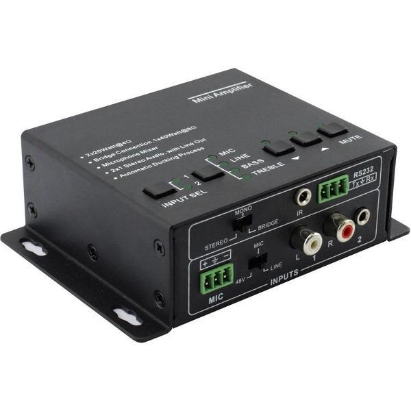 KanexPro Mini stereo audio 2x20W versterker met microfoon mixer, met afstandsbediening