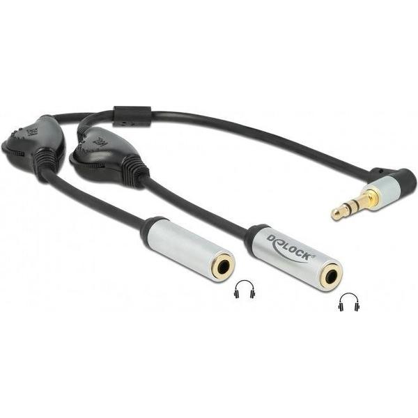 DeLOCK Premium 3,5mm Jack stereo audio splitter met volume regelaar / haaks - 0,25 meter