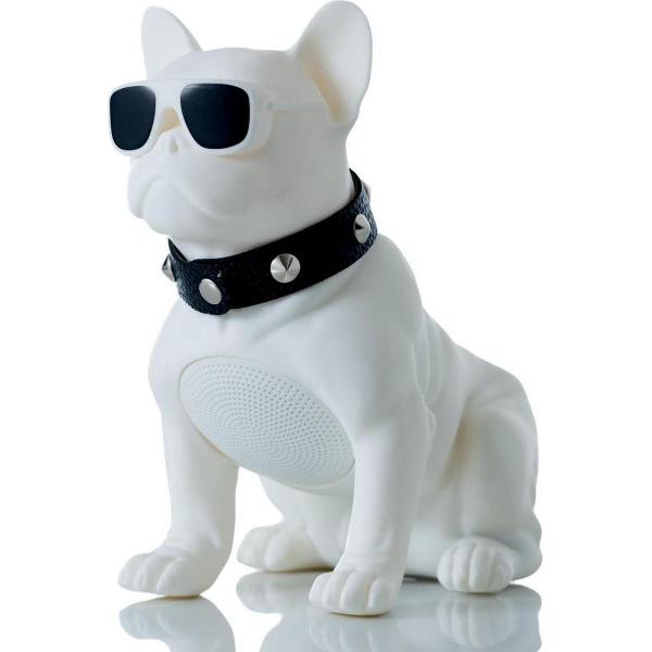 Franse Bull Dog Speaker CH-M10 - Draadloze Portable Bluetooth Speaker - USB Poort - Radio - Micro SD - 25 cm - Wit