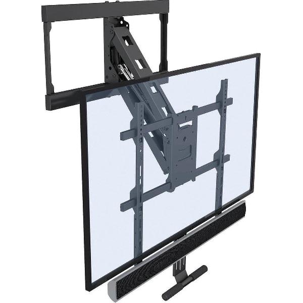 Volledig Beweegbare XXL TV Muurbeugel - Inclusief Soundbar Beugel - 42-65 Inch Muur Steun Ophang Beugel - Wandhouder Draaibaar & Kantelbaar - Met Gasveer & Kabel Management - Zwart