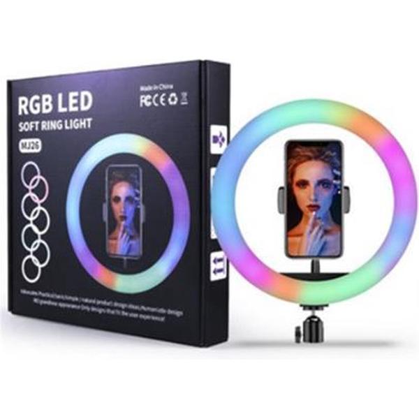Ringlamp | RGB LED |Tik Tok Lamp | 8 Verschillende Kleuren | Make-up light | 26 cm Met statief hoog 150 cm| Voor vloggers, influencers, instagram posts, tiktok, product fotografie, maar ook voor kappers, gamers, live video's en nog veel meer |
