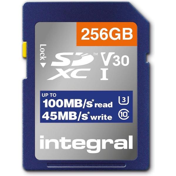 Integral INSDX256G-100V30 256GB SD CARD SDXC UHS-1 U3 CL10 V30 UP TO 100MBS READ 45MBS WRITE flashgeheugen UHS-I