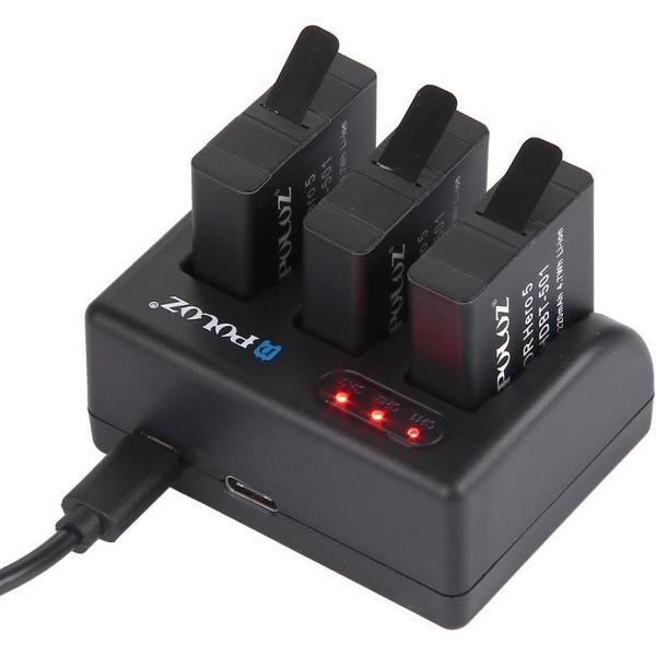 PULUZ voor GoPro HERO 5 AHDBT-501 3-kanaals Batterij Lader met Micro USB Port & USB-C / Type-C poort & LED Indicator licht