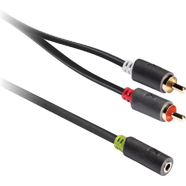 Stereo audiokabel 2x RCA male - 3,5 mm female 1,00 m grijs
