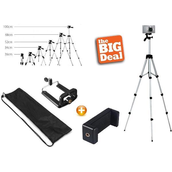 Smartphone Camerastatief - Telefoonstatief Tripod - Inclusief 2 Smartphonehouders - Zilver 102CM
