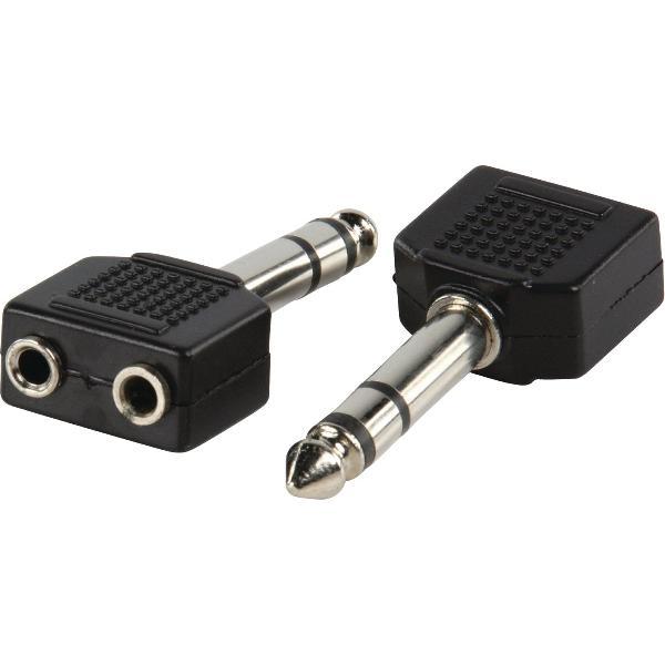 Adapter plug 6.35mm jack stereo stekker - 2x 3.5mm Jack stereo kontra stekker
