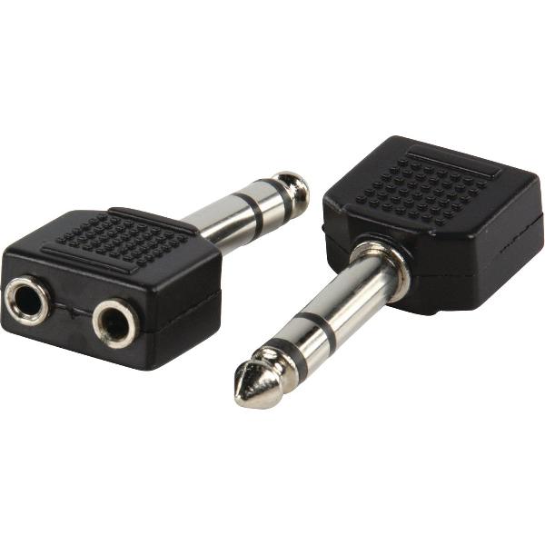 Adapter plug 6.35mm jack stereo stekker - 2x 3.5mm Jack stereo kontra stekker