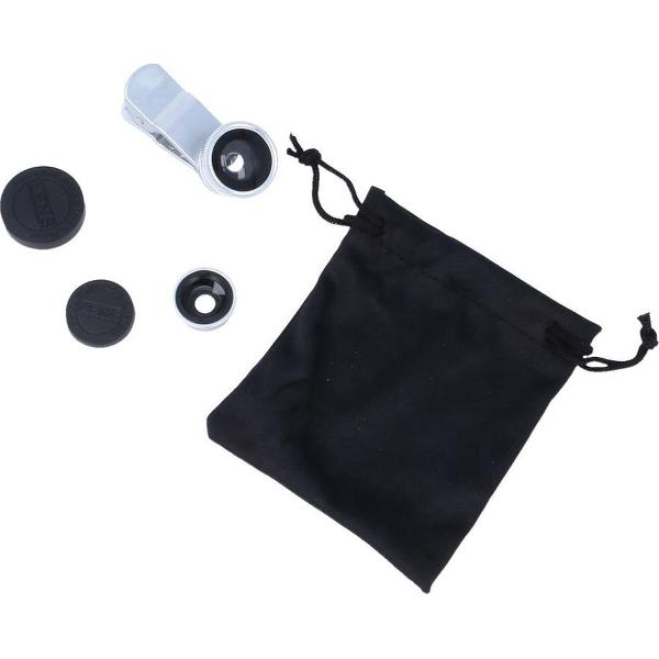 Clip Lens- 3-in-1 Fish Eye 180° Lens / Wide Lens / Macro Lens Universeel Tablet/Smartphone Zilver