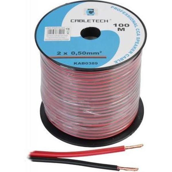 Speaker kabel luidsprekersnoer CCA rood / zwart 2x 0.5mm Haspel 100m