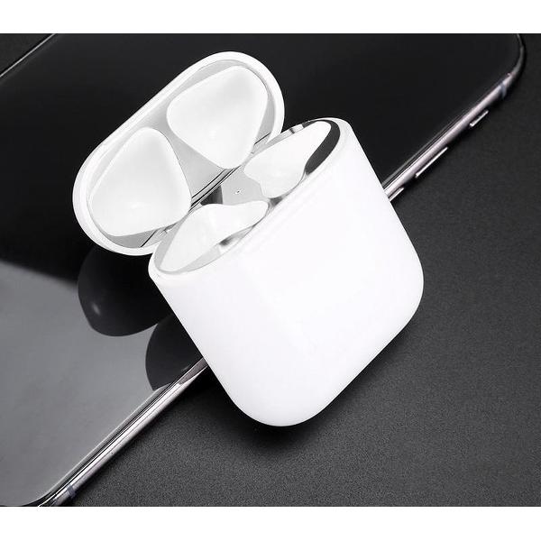 Sticker geschikt voor Airpods - Accessoire voor Airpods - Anti magnetisch stof - Vuil bescherming - Zilver 2 stuks