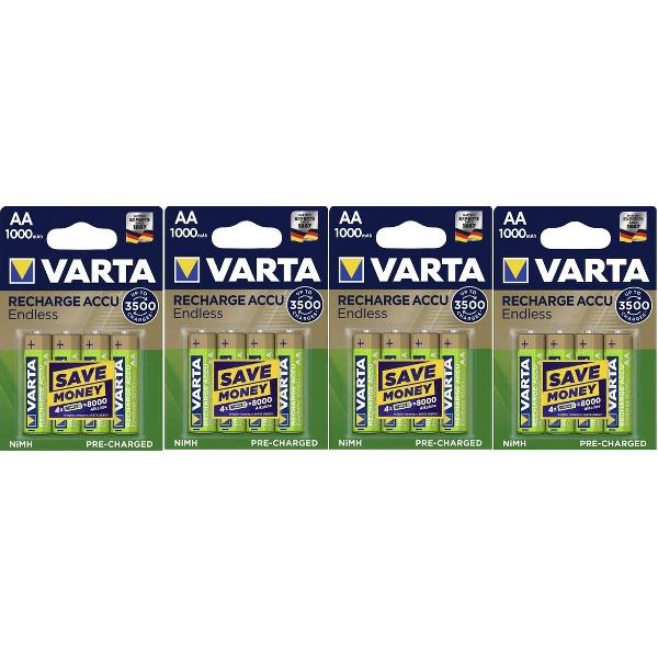 16 Stuks (4 Blisters a 4st) Varta Oplaadbare AA batterij 1000 mAh