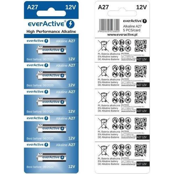 5 Stuks (1 blister á 5 st) A27 27A everActive