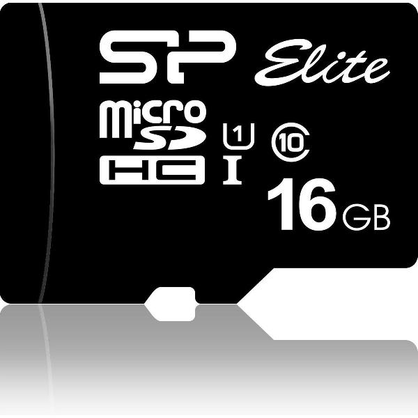 Silicon Power 16GB Elite MicroSDHC Class10 UHS-1 tot 85Mb/s incl. SD-adapter Zwart