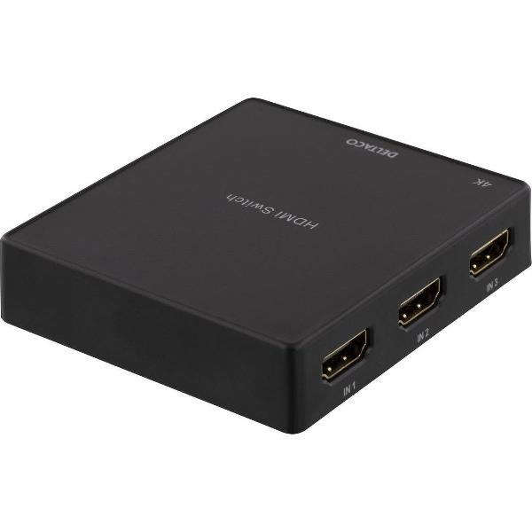 DELTACO HDMI-5000, 4K HDMI-switch - 3 inputs naar 1 output - 3.5 mm en S/PDIF out - Zwart