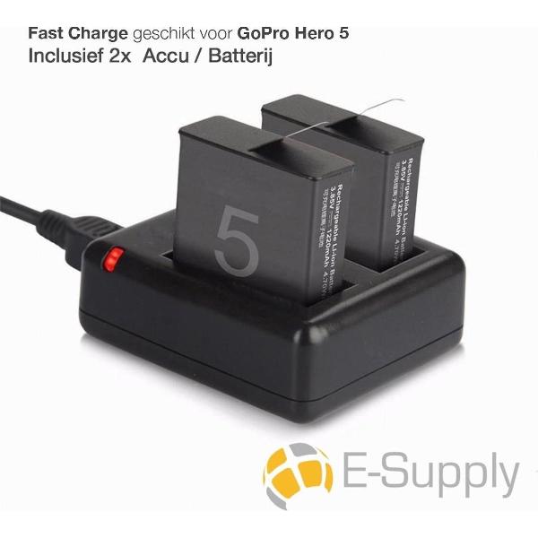 2x Accu / Batterij + Quickcharger Geschikt voor GoPro Hero 5 -E-Supply